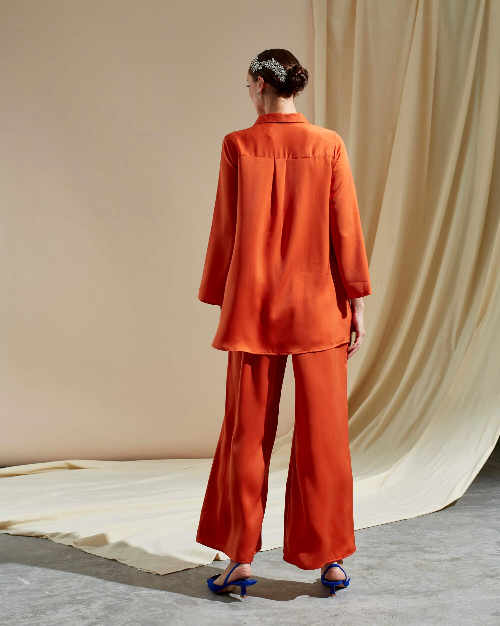 Tania Orange Shirt Blouse & Palazzo Pants (Suit) - V A R I A N T E
